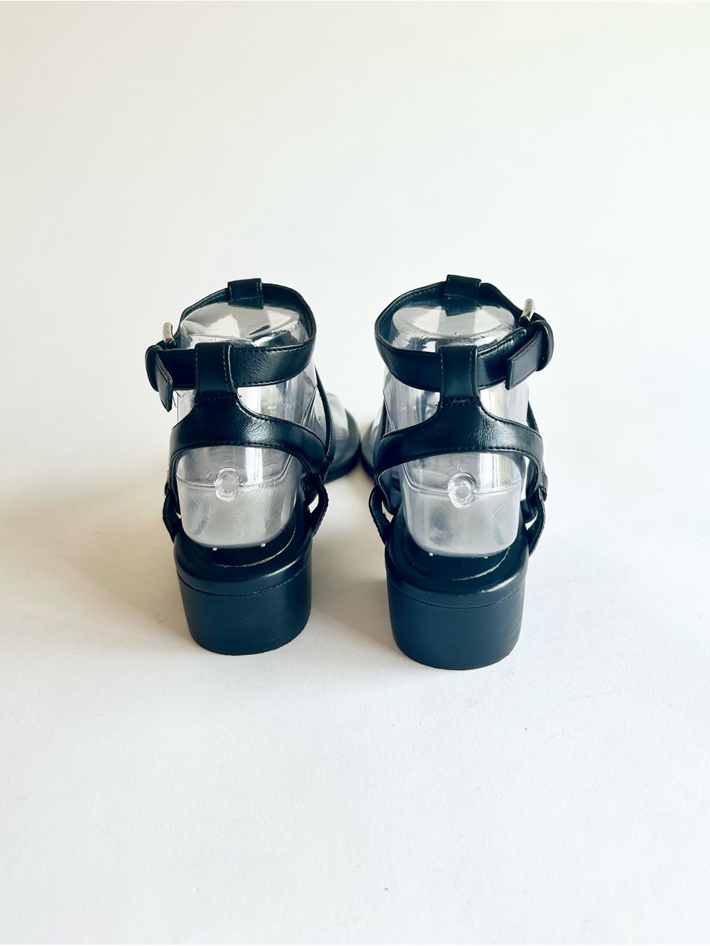 Michael Kors Black Leather Ankle Strap Silver Metal Logo Sandals size 7 - Picture 7 of 16